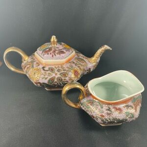Vintage Moriage Floral Teapot and Creamer Set